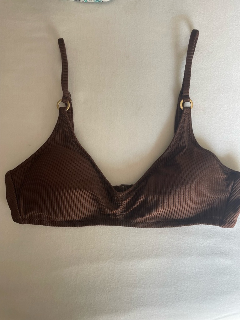 aerie Ribbed Bikini Top - Brown with Gold Rings